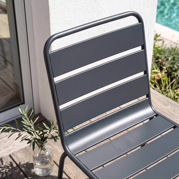 OVIALA - Chaise de jardin en métal gris anthracite - Palavas - large
