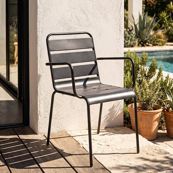 OVIALA - Fauteuil de jardin en métal gris anthracite - Palavas - large