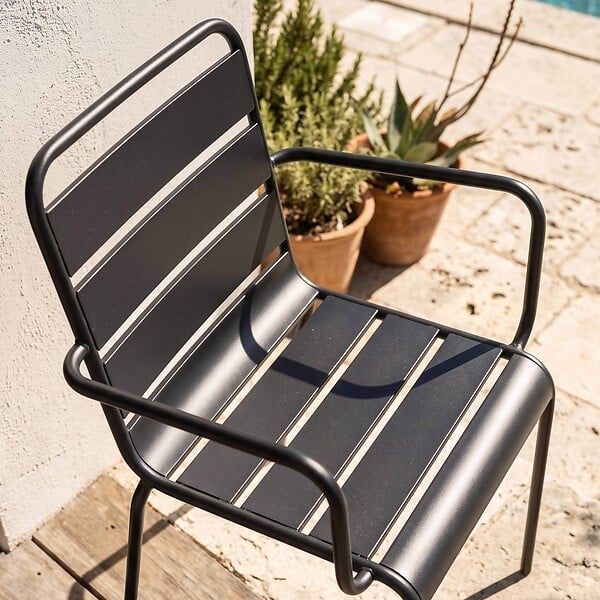 OVIALA - Fauteuil de jardin en métal gris anthracite - Palavas - large