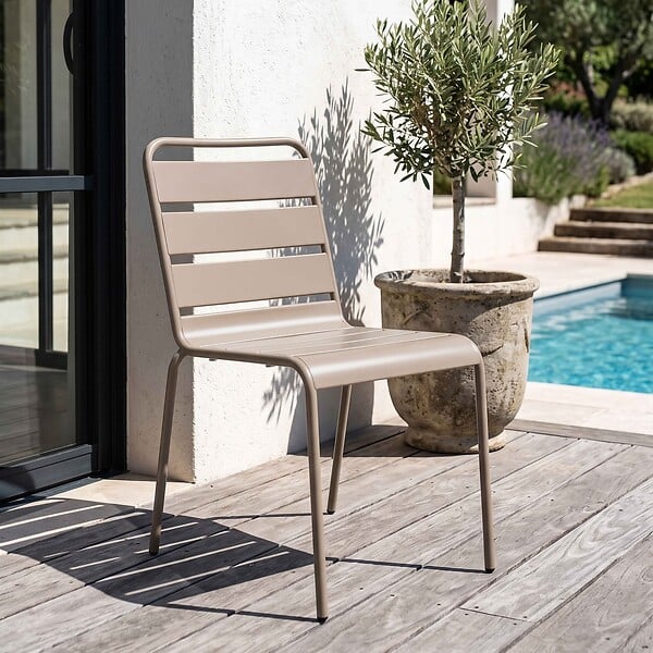 OVIALA - Chaise de jardin en métal taupe - Palavas - large