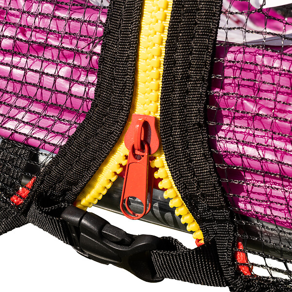 HAPPY GARDEN - Pack Premium Trampoline 370cm réversible rose / gris PERTH + filet, échelle, bâche et kit d'ancrage - large