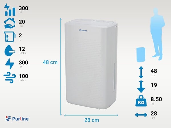 PURLINE - Déshumidificateur avec compresseur 12 l/d - large