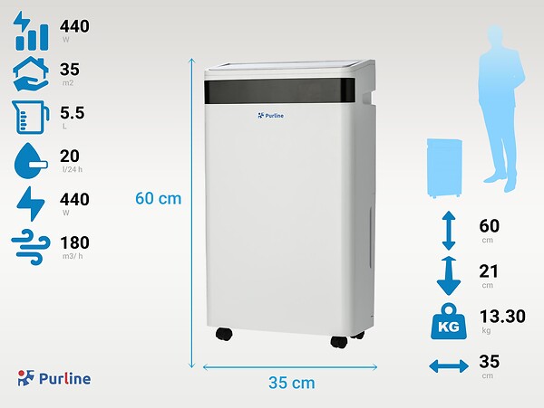 PURLINE - Déshumidificateur avec compresseur 20 l/d - large