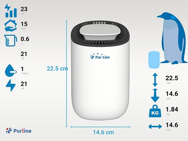 PURLINE - Déshumidificateur 21W avec lumière LED pour des petites surfaces - large