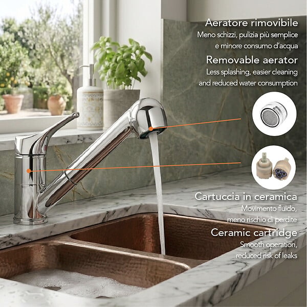 KIAMAMI VALENTINA - Mitigeur Pour Évier De Cuisine Avec Douchette Extractible | Corallo - large