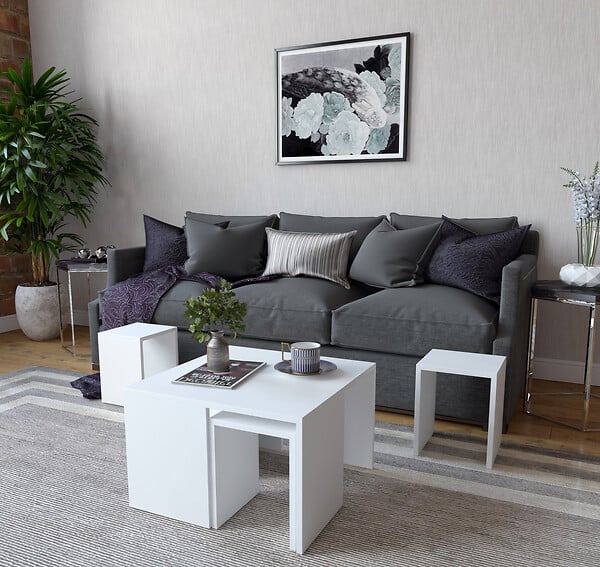 HABITAT ET JARDIN - Ensemble de tables basses en bois "Ortanca" - 60 x 60 x 37 cm - Blanc - large