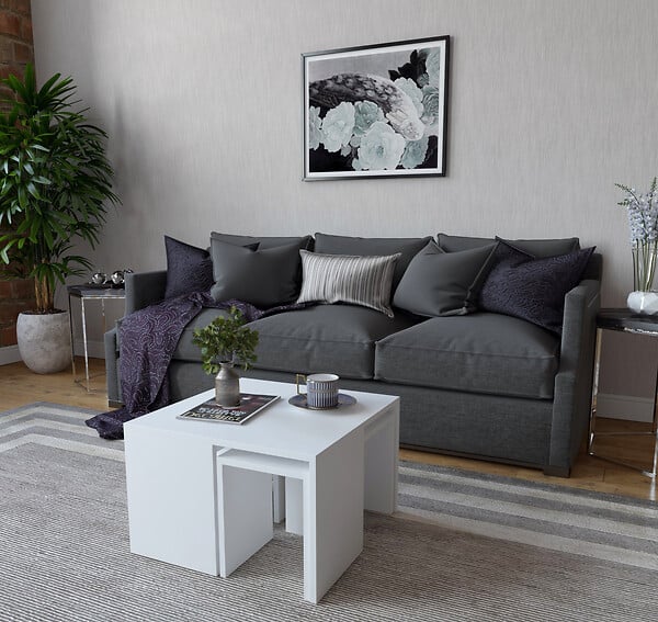 HABITAT ET JARDIN - Ensemble de tables basses en bois "Ortanca" - 60 x 60 x 37 cm - Blanc - large