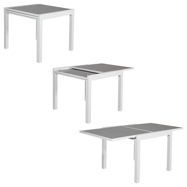 HAPPY GARDEN - Salon de jardin LAMPEDUSA extensible en textilène gris 8 places - aluminium blanc - large