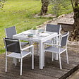 HAPPY GARDEN - Salon de jardin LAMPEDUSA extensible en textilène gris 8 places - aluminium blanc - vignette