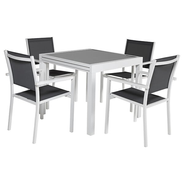 HAPPY GARDEN - Salon de jardin LAMPEDUSA extensible en textilène gris 8 places - aluminium blanc - large