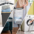 VOUNOT - Panier a linge pliable 145L avec sac intérieur cadre bambou et couvercle gris - vignette