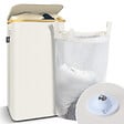 VOUNOT - Panier a linge pliable 100L avec sac intérieur cadre bambou et couvercle beige - vignette