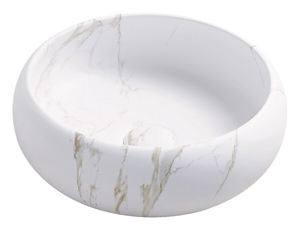 ONDEE - Vasque ronde à poser SORA - Céramique - Marbre blanc - Dim : Ø36 x h.12 cm - large