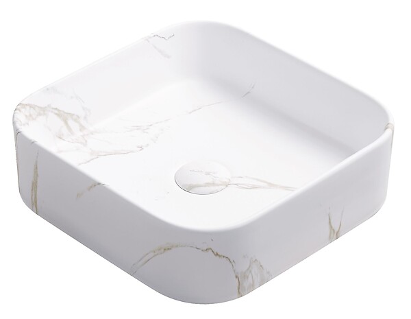 ONDEE - Vasque à poser carré LYS - Céramique Marbre blanc - Dim : 37 x 37 x 11 cm - large