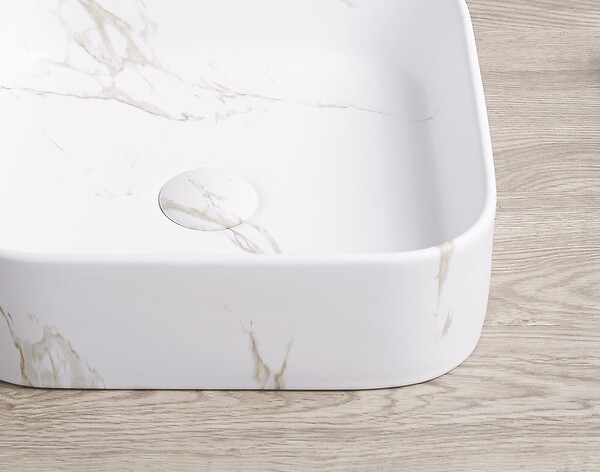 ONDEE - Vasque à poser carré LYS - Céramique Marbre blanc - Dim : 37 x 37 x 11 cm - large