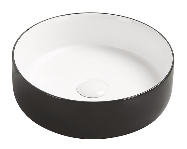 ONDEE - Vasque à poser ronde NAMI - Céramique Bicolor Blanc & Noir - Dim : Ø34,6 x 11,4cm - large