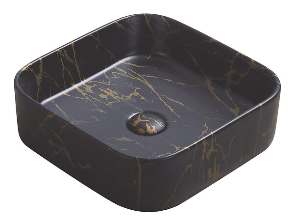 ONDEE - Vasque à poser carré LYS - Céramique Marbre noir - Dim : 37 x 37 x 11 cm - large