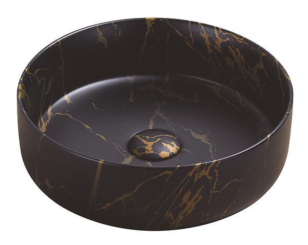 ONDEE - Vasque à poser ronde NAMI - Céramique Marbre noir - Dim : Ø34,6x11,4cm - large