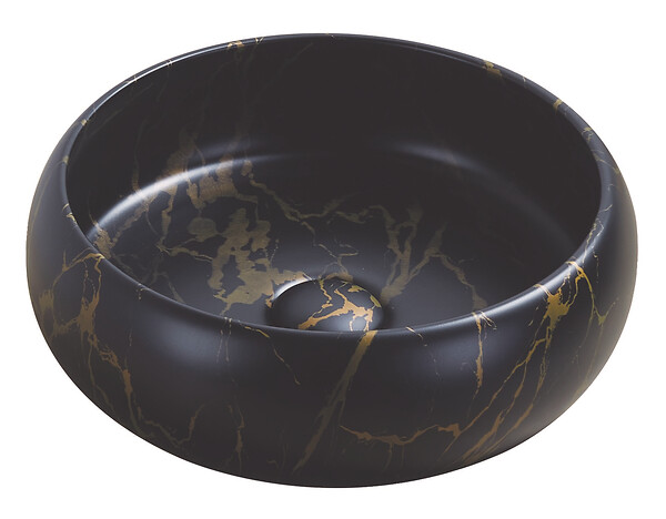 ONDEE - Vasque ronde à poser SORA - Céramique - Marbre noir - Dim : Ø36 x h.12 cm - large