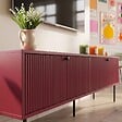 OVIALA - Meuble TV 2 portes en acier et MDF décor mélaminé 150 cm bordeaux - Romeo - vignette
