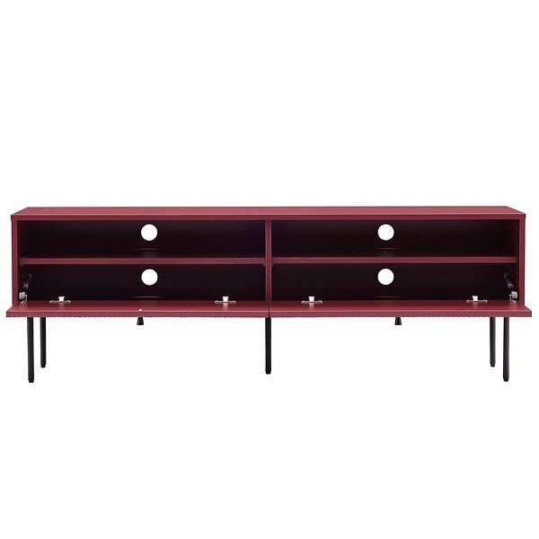 OVIALA - Meuble TV 2 portes en acier et MDF décor mélaminé 150 cm bordeaux - Romeo - large