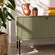 OVIALA - Meuble TV 2 portes en acier et MDF décor mélaminé 150 cm vert olive - Romeo - vignette