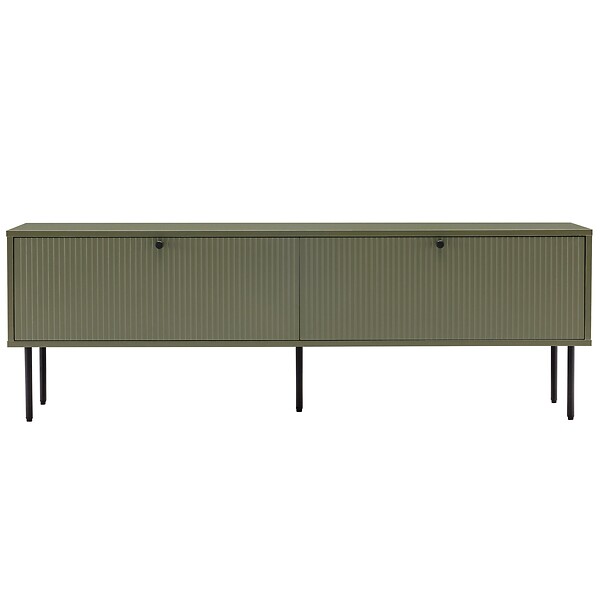 OVIALA - Meuble TV 2 portes en acier et MDF décor mélaminé 150 cm vert olive - Romeo - large