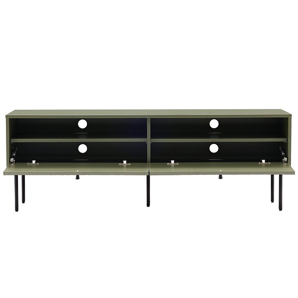 OVIALA - Meuble TV 2 portes en acier et MDF décor mélaminé 150 cm vert olive - Romeo - large