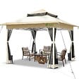 VOUNOT - Tonnelle de jardin exterieure pliable avec moustiquaire Pop up 3.6x3.6m beige - vignette