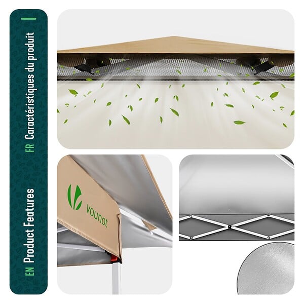 VOUNOT - Tonnelle de jardin exterieure pliable avec moustiquaire Pop up 3.6x3.6m beige - large