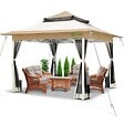 VOUNOT - Tonnelle de jardin exterieure pliable avec moustiquaire 3.6x3.6m beige - vignette