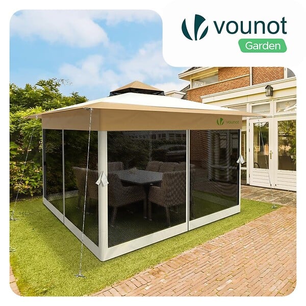 VOUNOT - Tonnelle de jardin exterieure pliable avec moustiquaire 3.6x3.6m beige - large