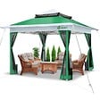 VOUNOT - Tonnelle de jardin exterieure pliable avec moustiquaire 3.6x3.6m vert - vignette