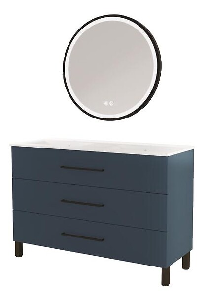 ONDEE - Meuble à poser MONACO - Dim 120cm - Bleu Minéral - Mir ALEXINE - Poignées noires - large