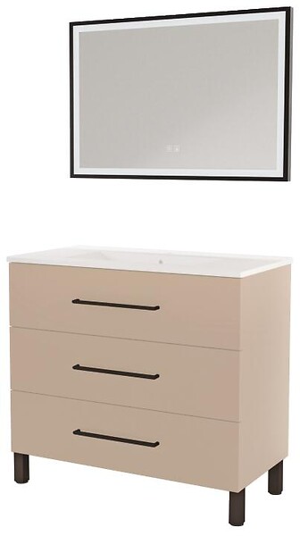 ONDEE - Meuble à poser MONACO - Dim 90cm - Satin - Mir SELENA - Poignées noires - large