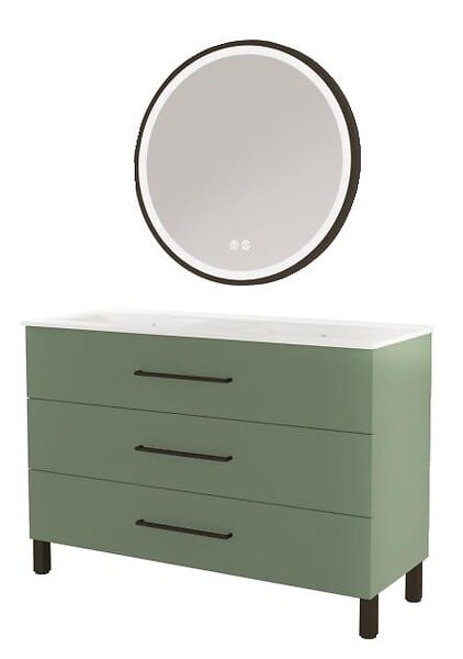 ONDEE - Meuble à poser MONACO - Dim 120cm - Vert Sauge - Mir ALEXINE - Poignées noires - large