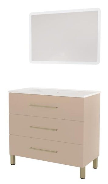 ONDEE - Meuble à poser MONACO - Dim 90cm - Satin - Mir ATHENA - Poignées Dorées - large