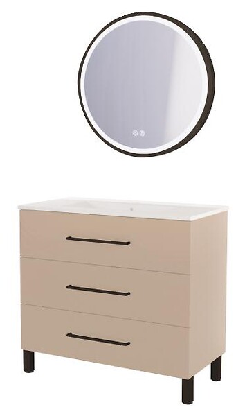 ONDEE - Meuble à poser MONACO - Dim 90cm - Satin - Mir ALEXINE - Poignées noires - large