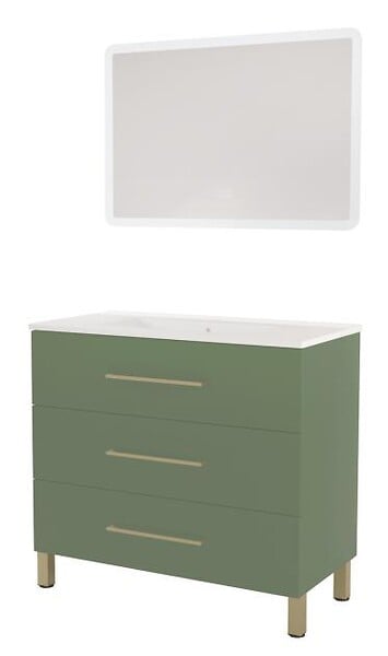 ONDEE - Meuble à poser MONACO - Dim 90cm - Vert Sauge - Mir ATHENA - Poignées Dorées - large