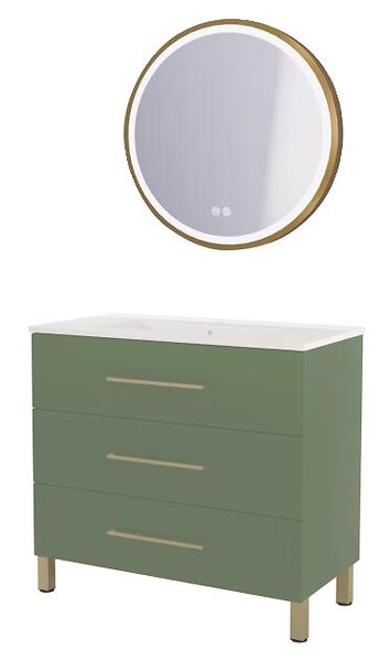 ONDEE - Meuble à poser MONACO - Dim 90cm - Vert Sauge - Mir ALEXINE - Poignées Dorées - large