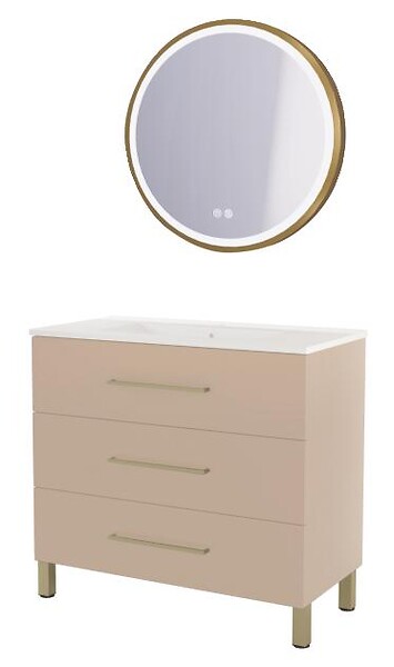ONDEE - Meuble à poser MONACO - Dim 90cm - Satin - Mir ALEXINE - Poignées Dorées - large