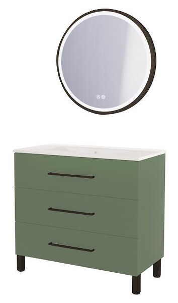 ONDEE - Meuble à poser MONACO - Dim 90cm - Vert Sauge - Mir ALEXINE - Poignées noires - large
