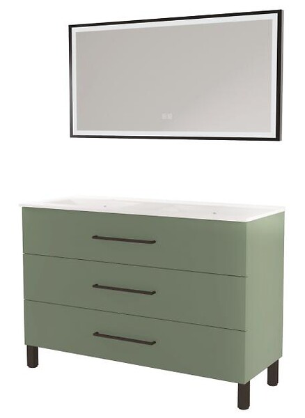 ONDEE - Meuble à poser MONACO - Dim 120cm - Vert Sauge - Mir SELENA - Poignées noires - large