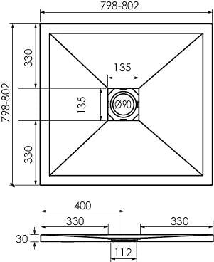 ONDEE - Receveur de douche NARA - Antidérapant Découpable 80x80 cm Résine - Gris - Bonde - large