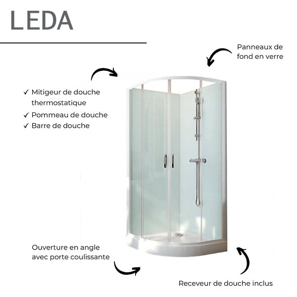 LEDA - Cabine Iziglass2 Coulissante 1/4 Rond 90 Verre Transparent Leda - large