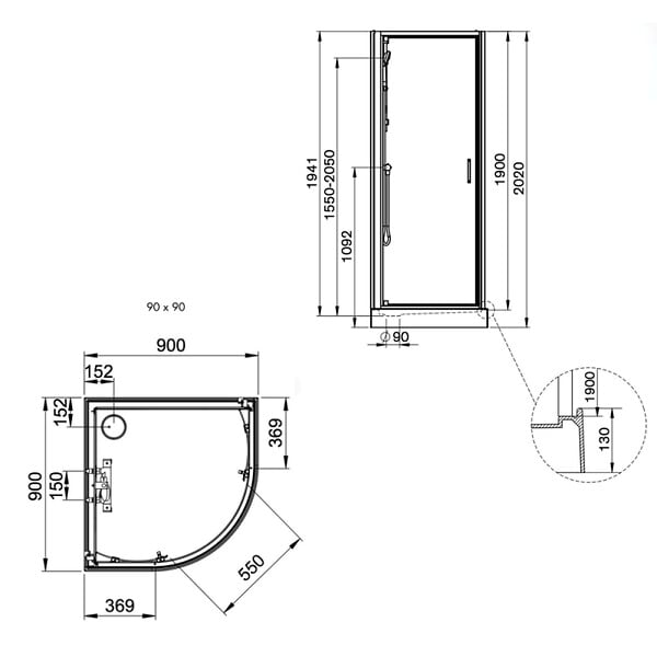 LEDA - Cabine Iziglass2 Coulissante 1/4 Rond 90 Verre Transparent Leda - large