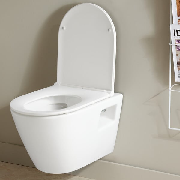 PLANETE BAIN - Cuvette WC suspendu sans bride semi carénée Samara, abattant slim frein de chute déclipsable - large