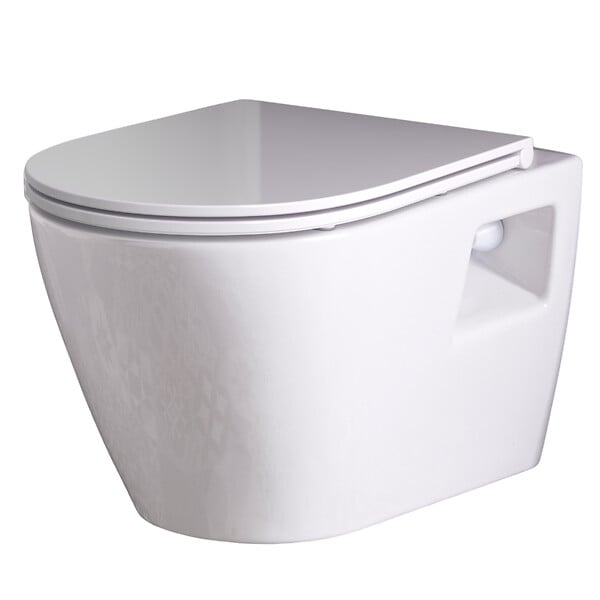 PLANETE BAIN - Pack WC suspendu avec bâti Verre blanc + Cuvette suspendue sans bride et abattant slim - large