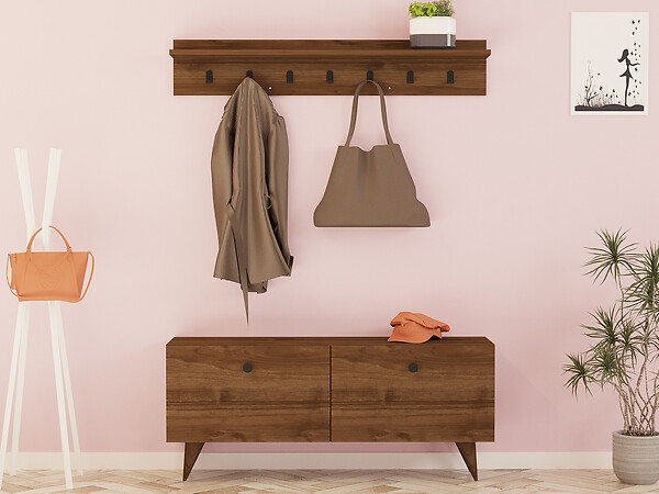 HABITAT ET JARDIN - Meuble d'Entrée en bois "Rupa" - 35 x 113 x 48 cm - Noyer - large