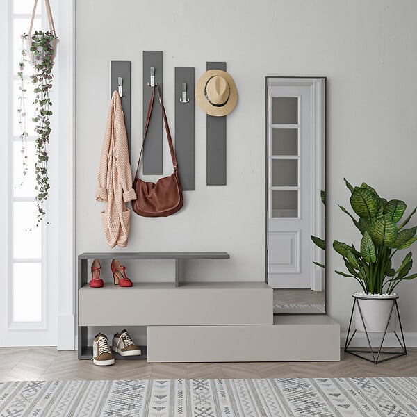 HABITAT ET JARDIN - Meuble d'entrée avec miroir en bois "Ramda" - 137 x 35 x 154 cm - Gris anthracite - large